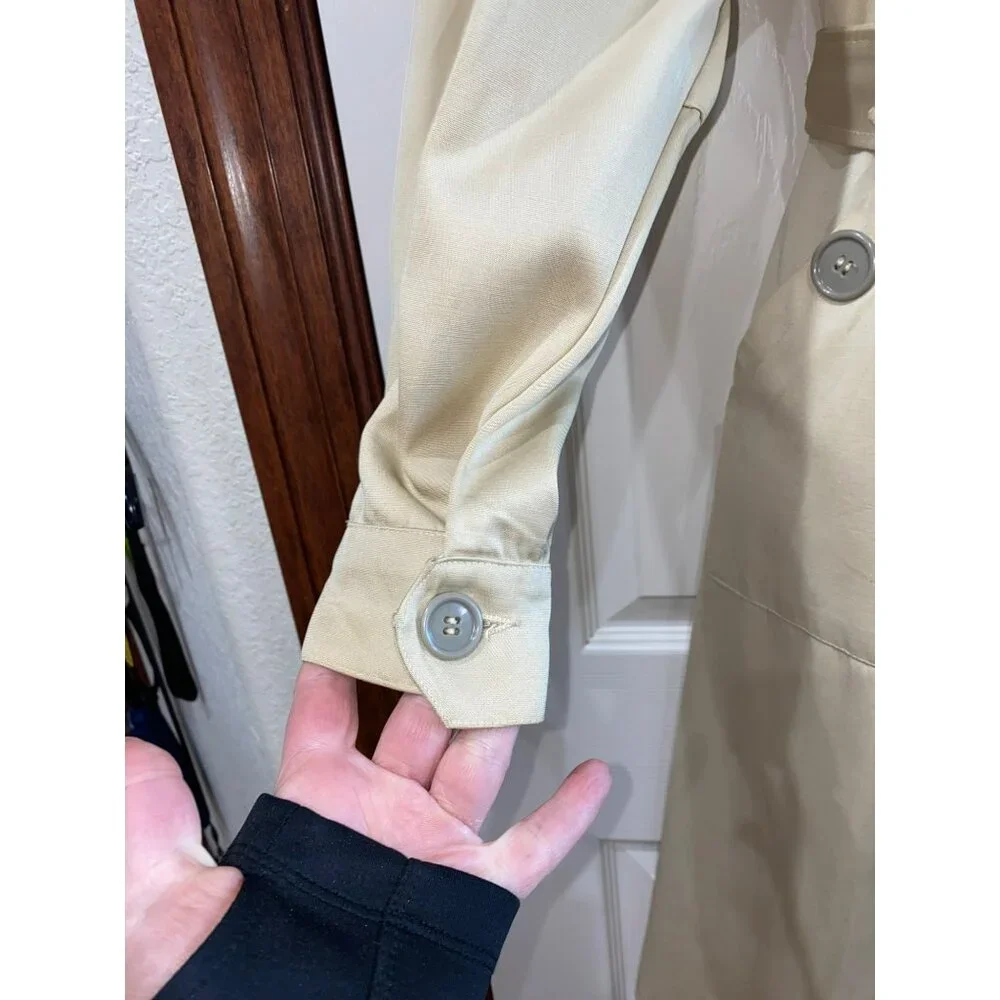 Vintage 70’s Beige Button-Up Trench Dress Coat With Belt & Pockets For Women Siz
